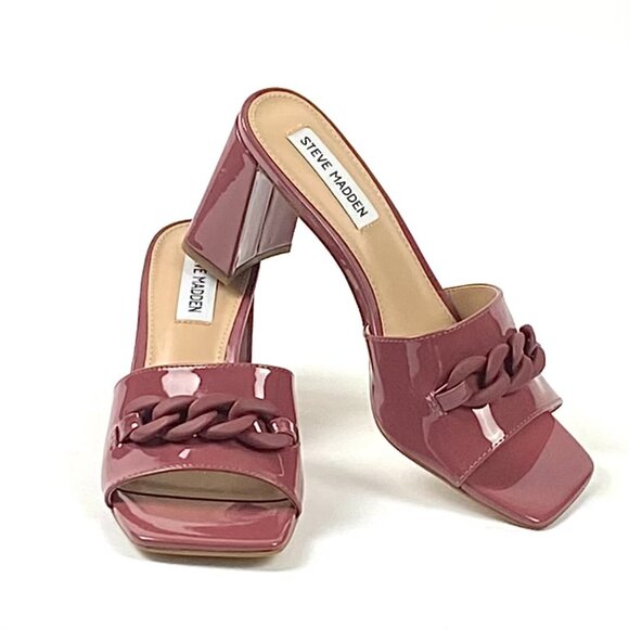 Steve Madden Rego Mauve Patent Block Heel Square Toe Slide Sandal 6.5 - Picture 3 of 8